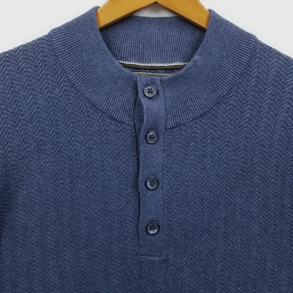 Jos A Bank‎ Sweater Men XXL Blue Cotton Silk Henley Herringbone Knit Reserve New